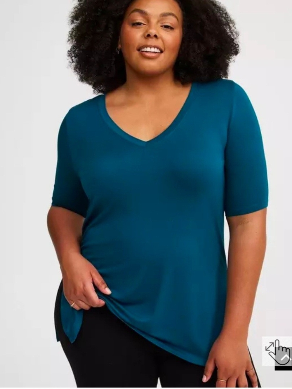 Plus-Size Teal V-Neck Short Sleeve Tunic Top